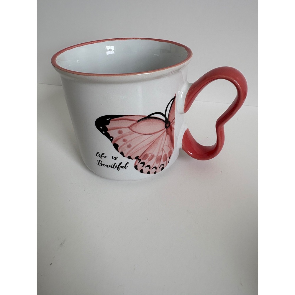 Spectrum Designz Life is Beautiful Butterfly Coffee Mug Pink Heart Handle